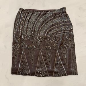 Ralph Lauren Brown hand Embellished Beaded Formal Art Deco Skirt size 12
